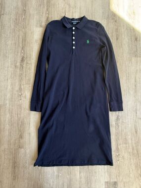 Ralph Lauren Navy Long-Sleeve Polo Dress with Green Logo